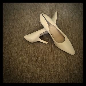 Cream pumps with skinny heels